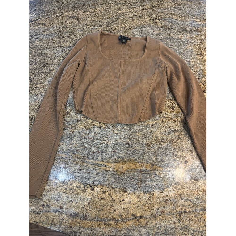 HOUSE OF HARLOW 1960 Camel Brown Long Sleeve Crop Knit‎ Corset Top Sz S